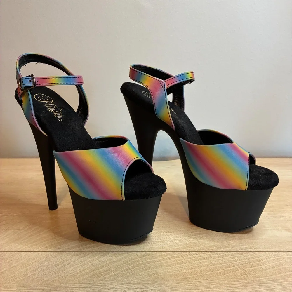 Pleaser Adore-708RS Rainbow Ombre Platform Sandals Black 7 Inch Heels Womens